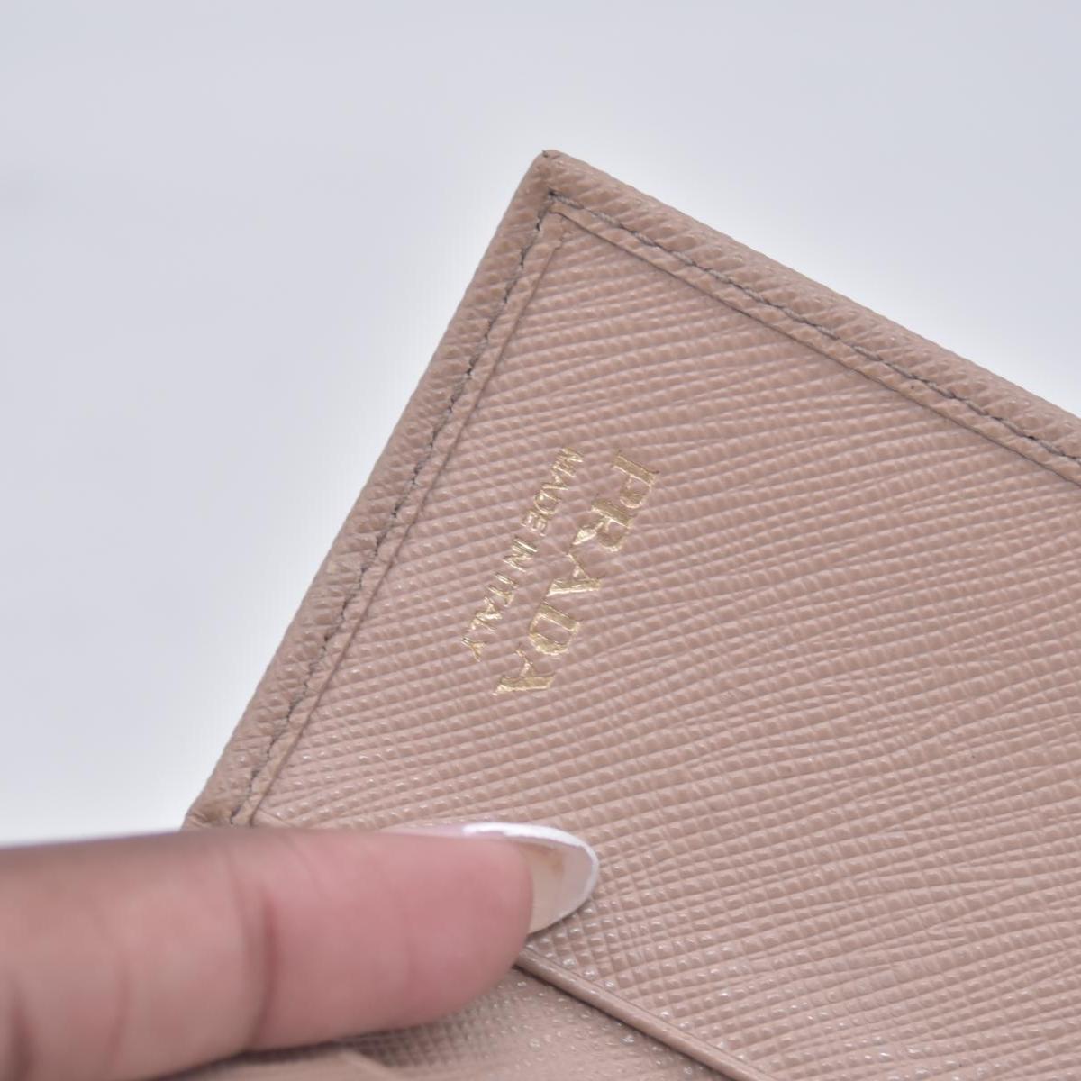 $595 Prada Saffiano Lux Leather Compact Wallet Beige CONSIGNMENT