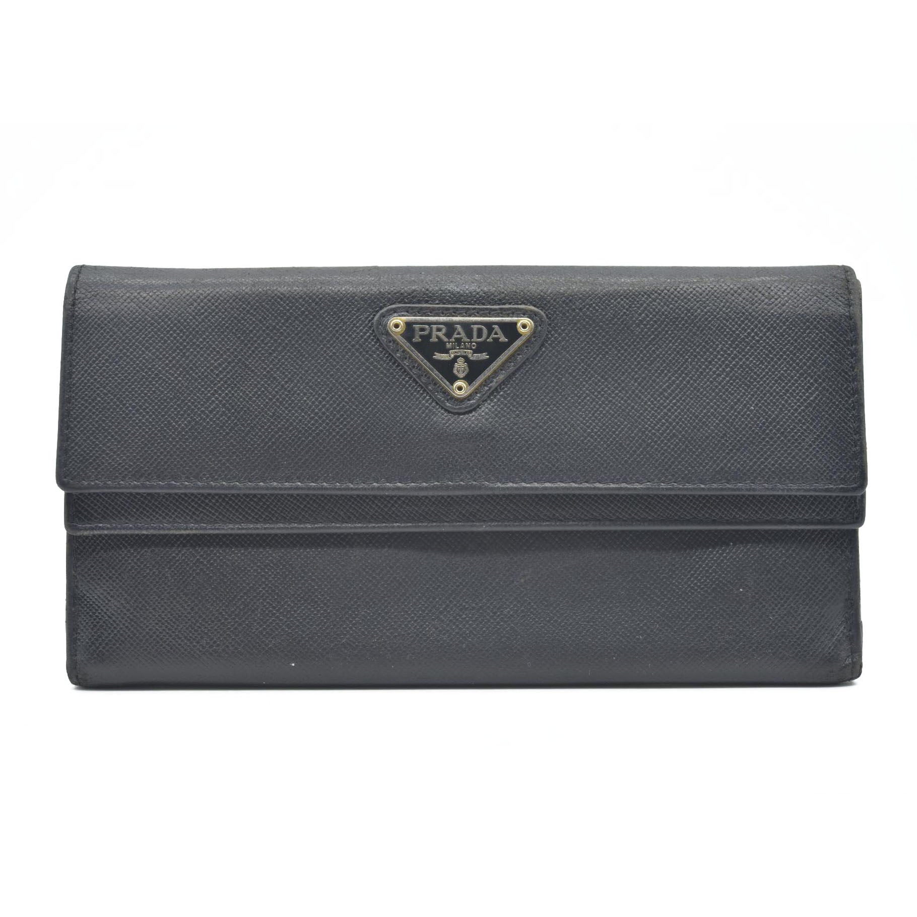 Prada Saffiano Tessuto Nylon Saffiano Tri-Fold Wallet Black
