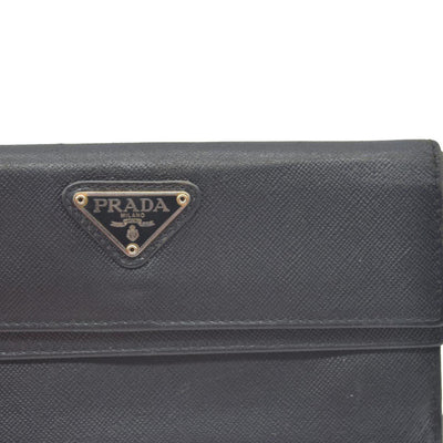 Prada Saffiano Tessuto Nylon Saffiano Tri-Fold Wallet Black