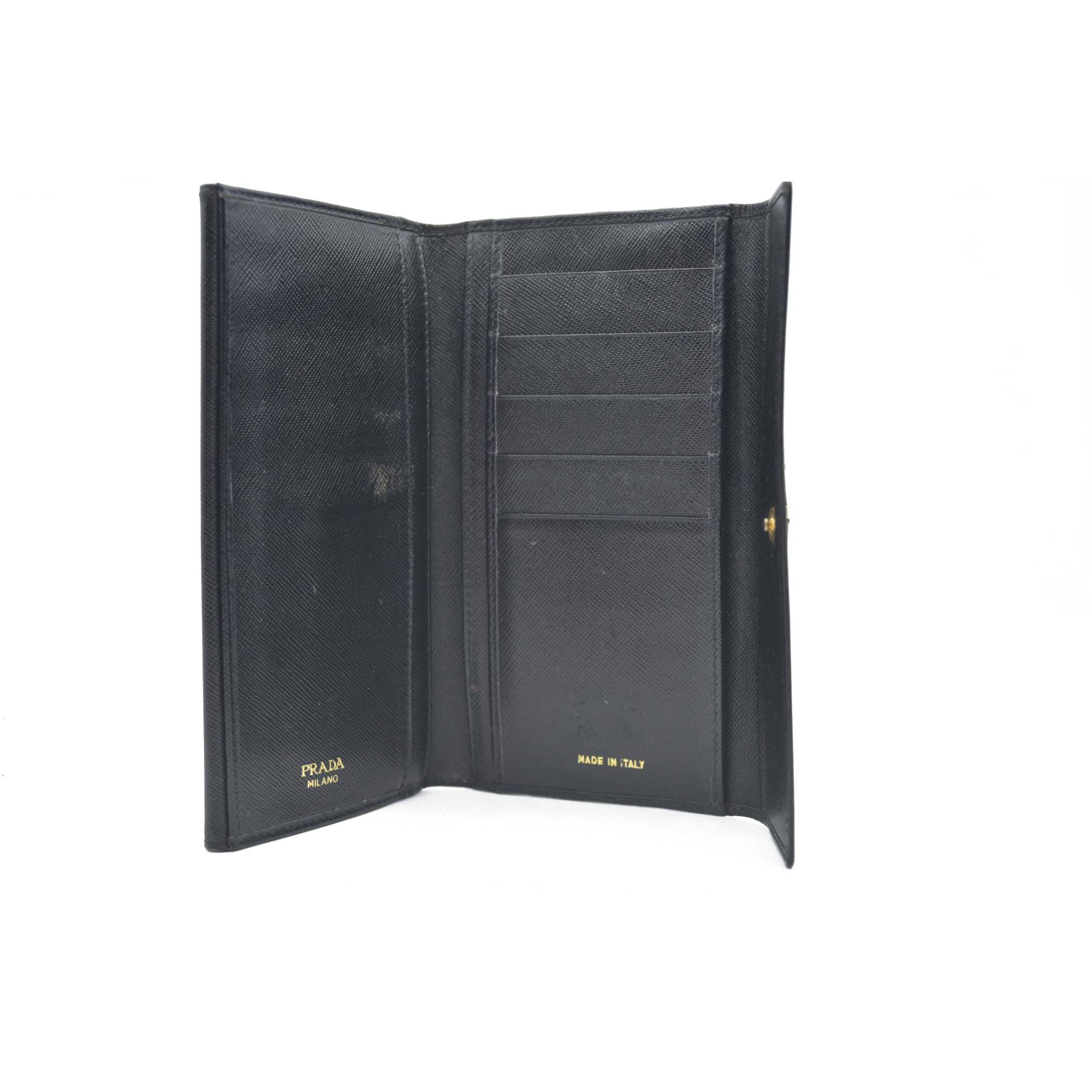 Prada Saffiano Tessuto Nylon Saffiano Tri-Fold Wallet Black