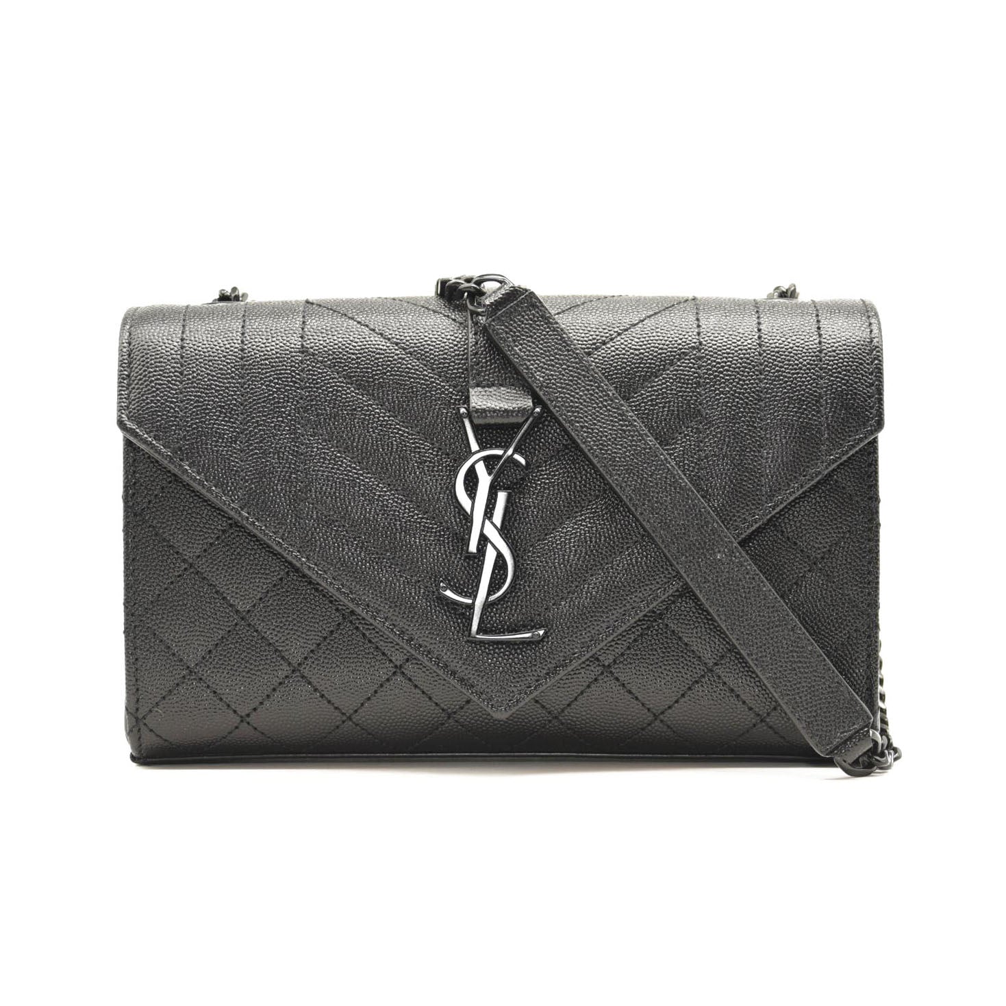 SAINT LAURENT Grain De Poudre Textured Mixed Matelasse Triquilt Small Monogram Satchel Black