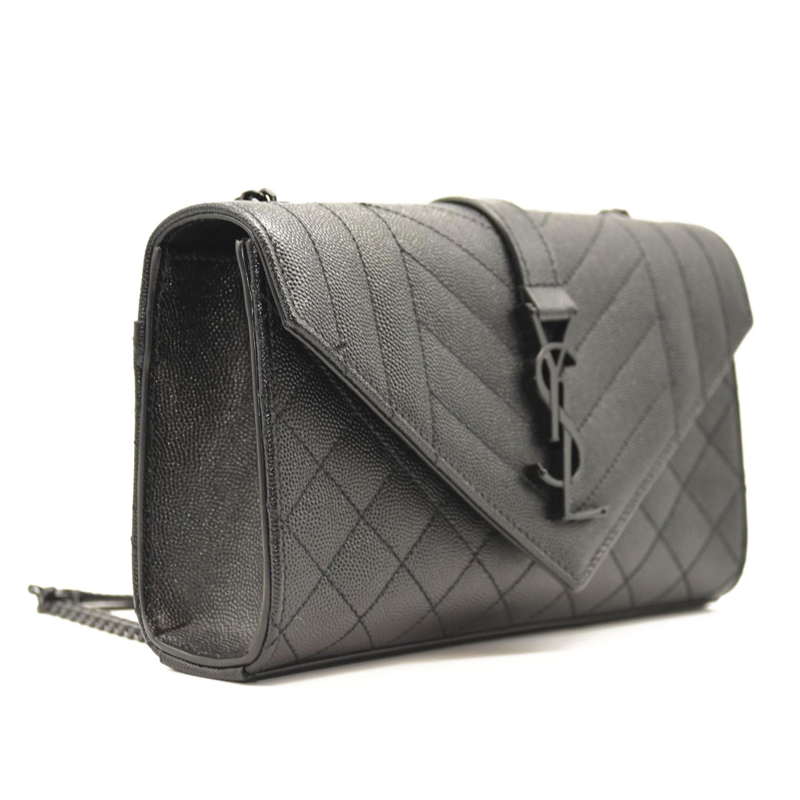 SAINT LAURENT Grain De Poudre Textured Mixed Matelasse Triquilt Small Monogram Satchel Black