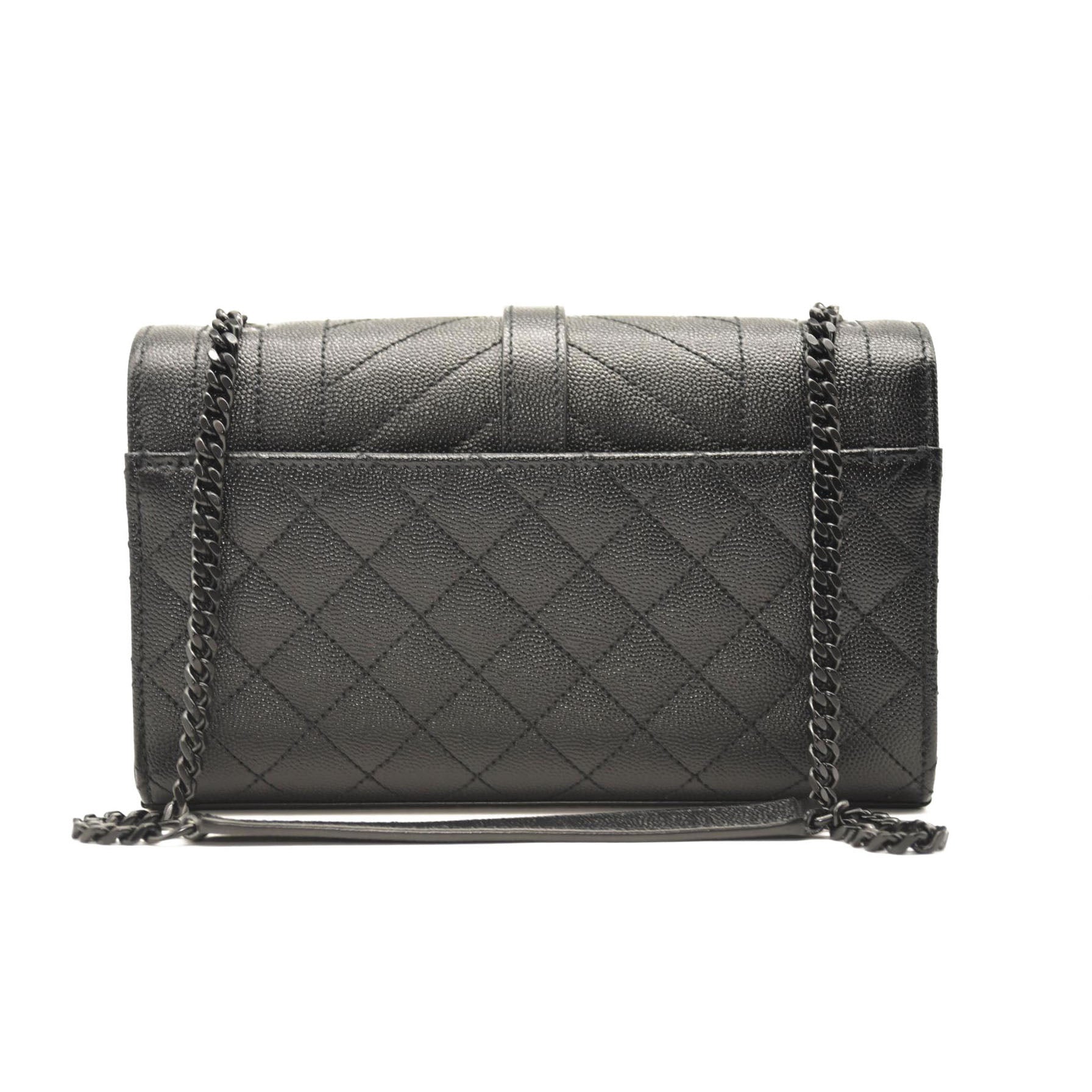 SAINT LAURENT Grain De Poudre Textured Mixed Matelasse Triquilt Small Monogram Satchel Black