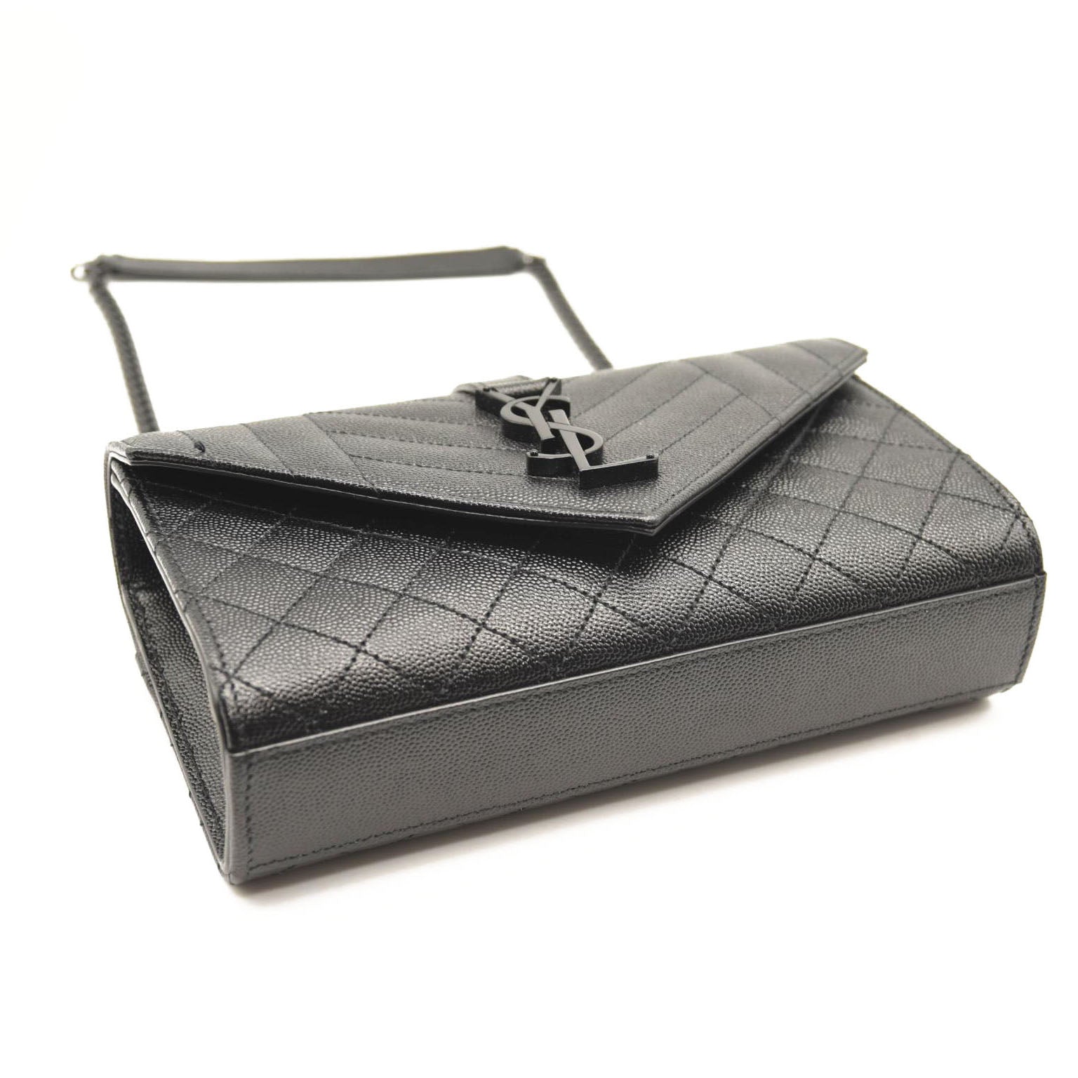 SAINT LAURENT Grain De Poudre Textured Mixed Matelasse Triquilt Small Monogram Satchel Black