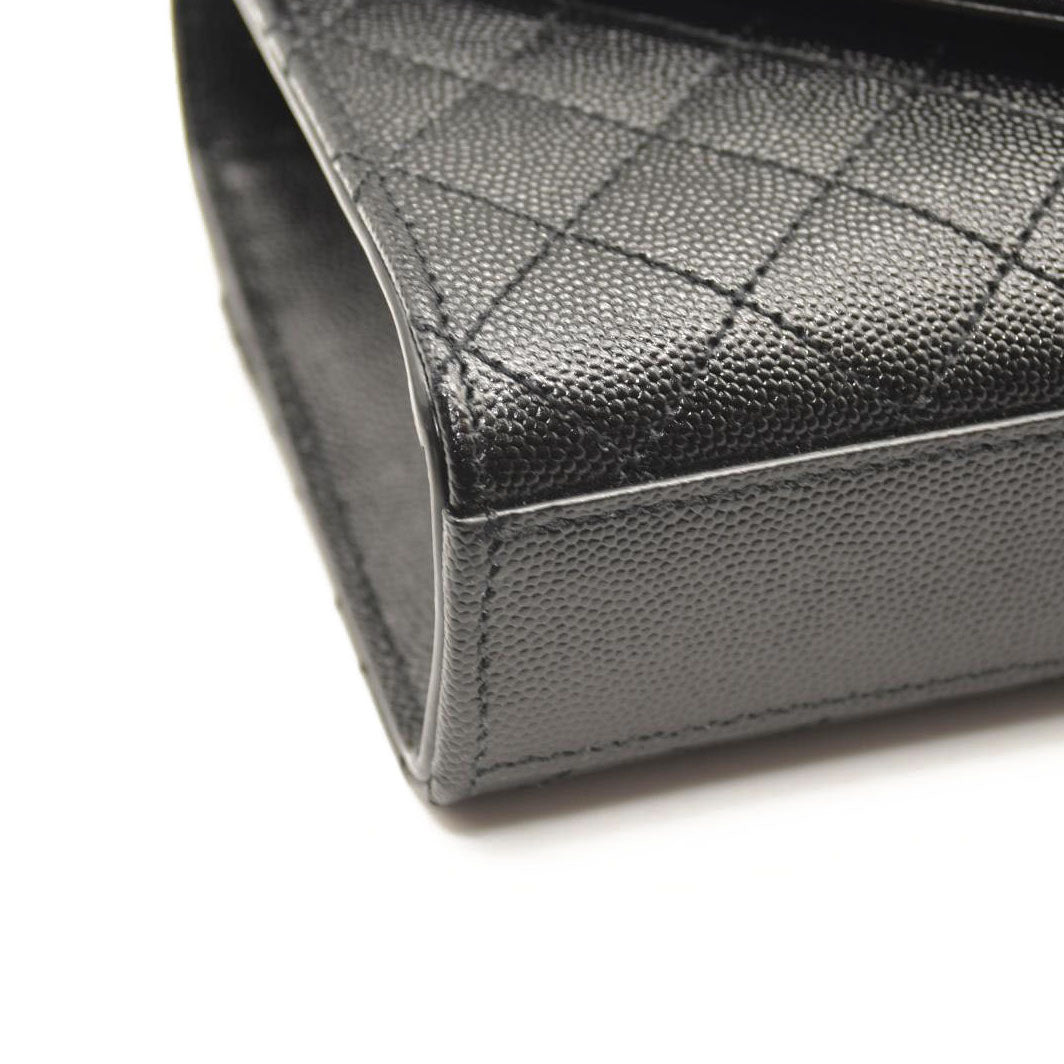 SAINT LAURENT Grain De Poudre Textured Mixed Matelasse Triquilt Small Monogram Satchel Black