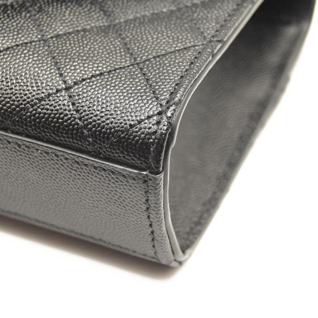 SAINT LAURENT Grain De Poudre Textured Mixed Matelasse Triquilt Small Monogram Satchel Black