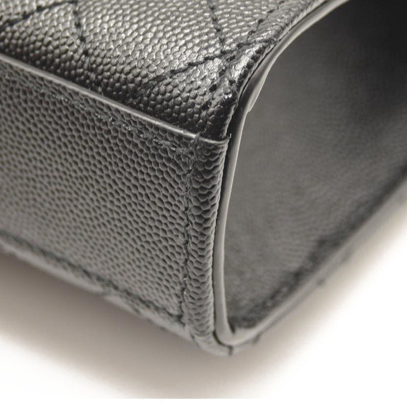 SAINT LAURENT Grain De Poudre Textured Mixed Matelasse Triquilt Small Monogram Satchel Black