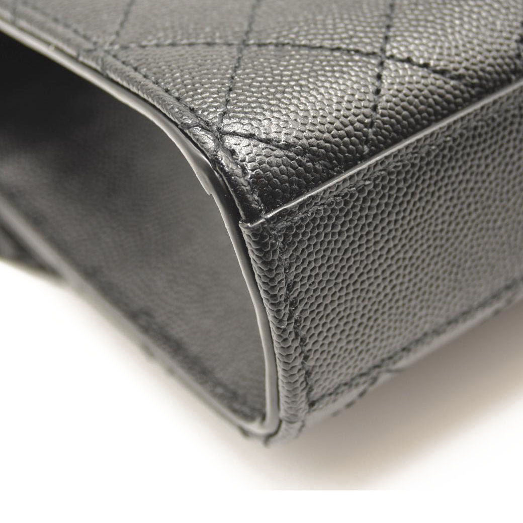 SAINT LAURENT Grain De Poudre Textured Mixed Matelasse Triquilt Small Monogram Satchel Black