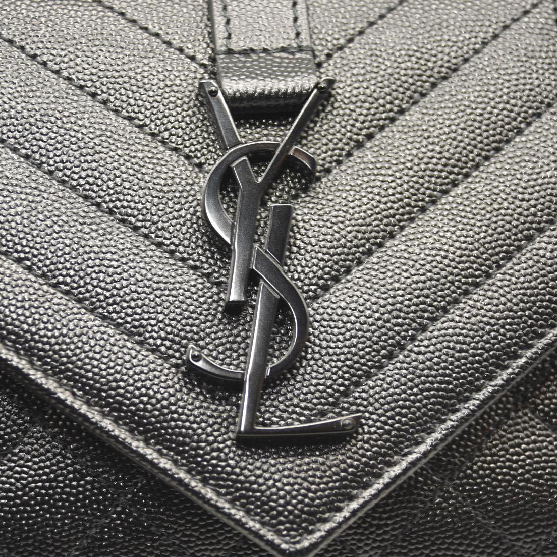 SAINT LAURENT Grain De Poudre Textured Mixed Matelasse Triquilt Small Monogram Satchel Black