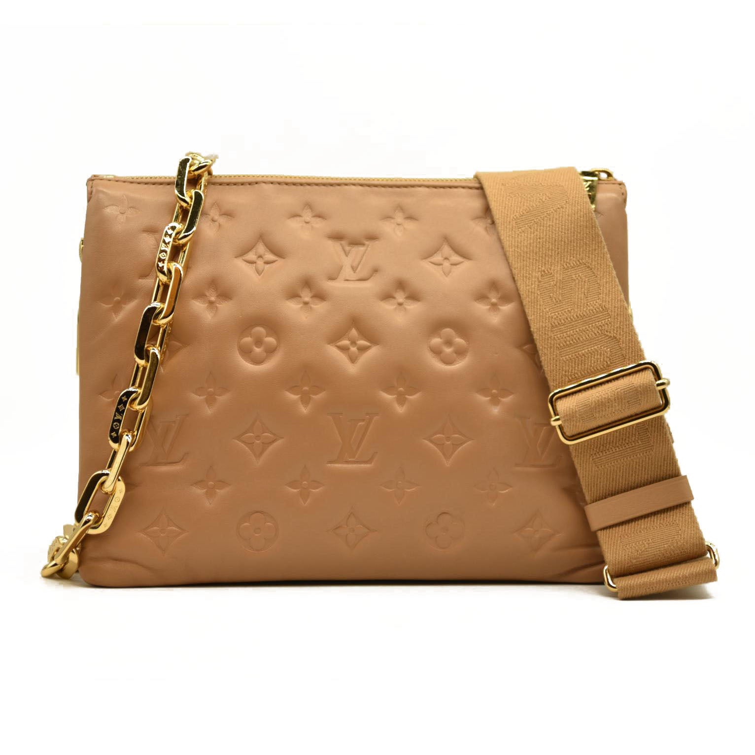 Louis Vuitton  Lambskin Embossed Monogram Coussin PM Camel