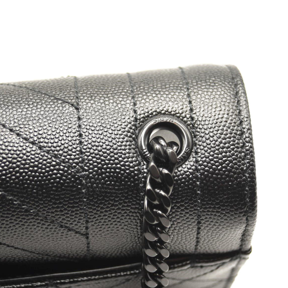 SAINT LAURENT Grain De Poudre Textured Mixed Matelasse Triquilt Small Monogram Satchel Black