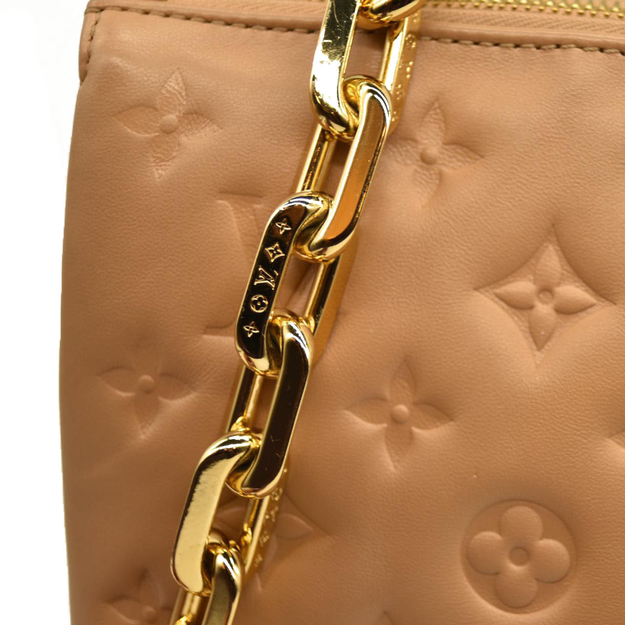 Louis Vuitton  Lambskin Embossed Monogram Coussin PM Camel