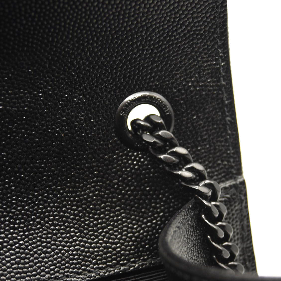 SAINT LAURENT Grain De Poudre Textured Mixed Matelasse Triquilt Small Monogram Satchel Black