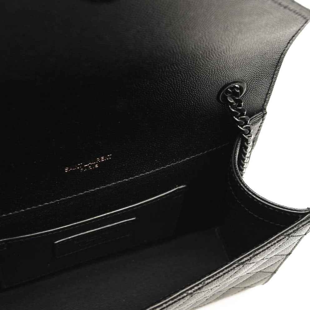 SAINT LAURENT Grain De Poudre Textured Mixed Matelasse Triquilt Small Monogram Satchel Black