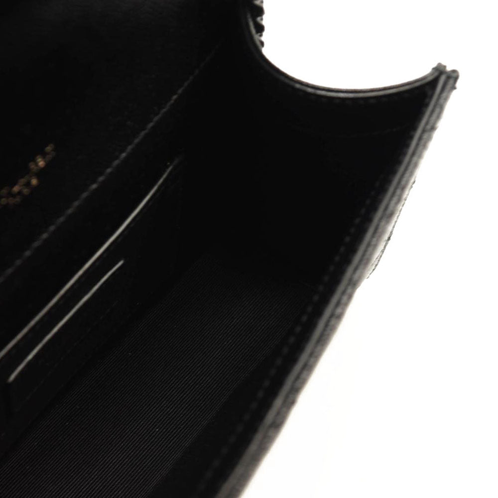 SAINT LAURENT Grain De Poudre Textured Mixed Matelasse Triquilt Small Monogram Satchel Black