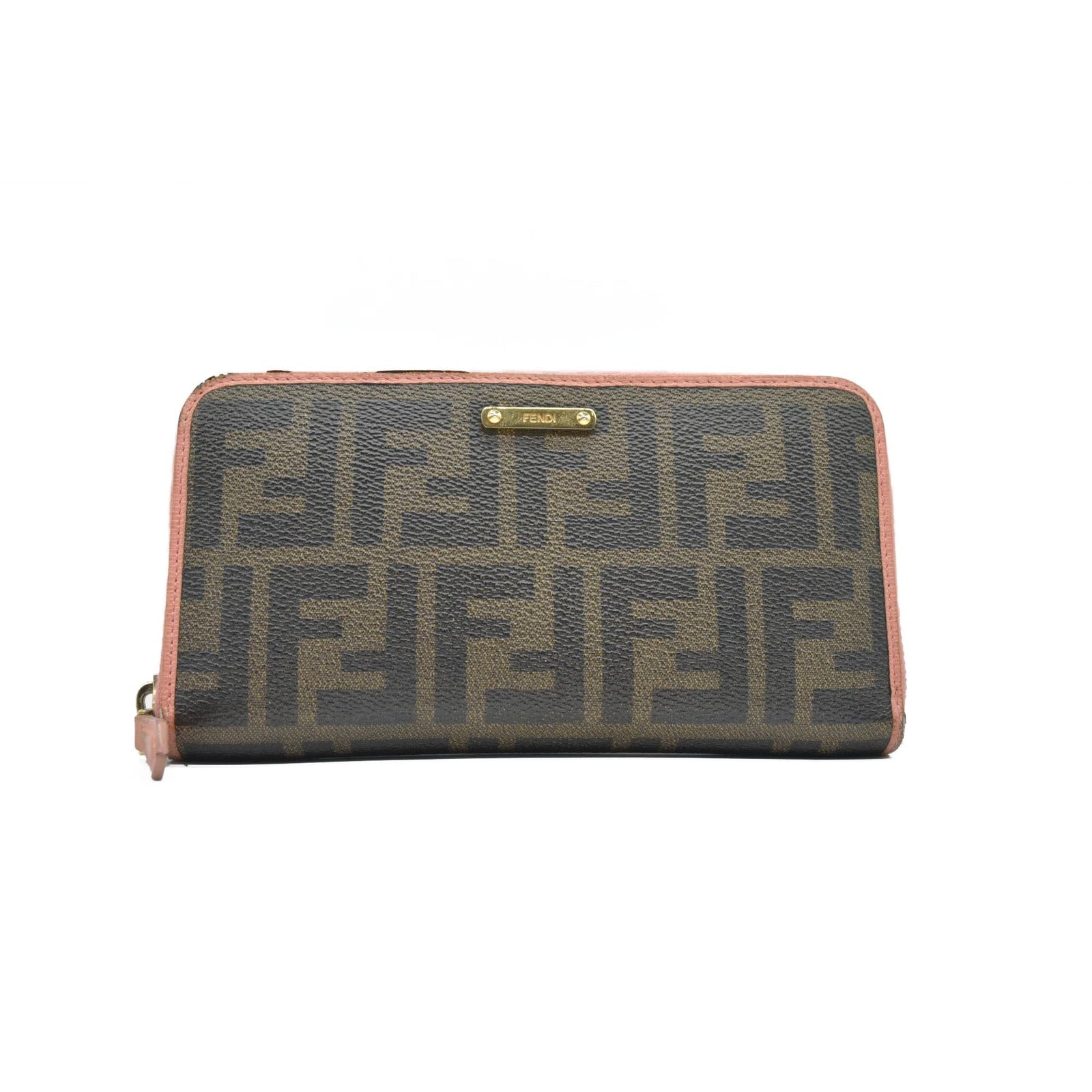 Fendi  Zucca Spalmati Vitello Elite Zip Around Wallet  Ciclamino CONSIGNMENT