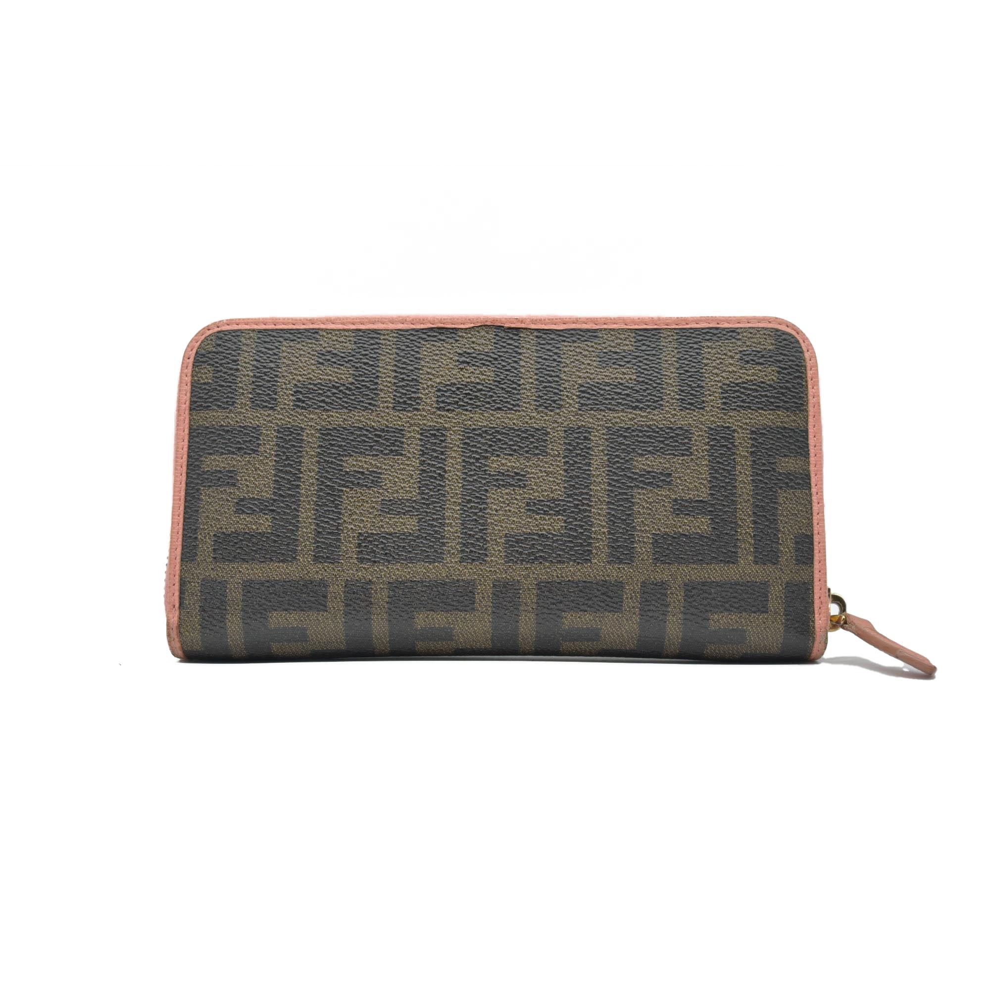 Fendi  Zucca Spalmati Vitello Elite Zip Around Wallet  Ciclamino CONSIGNMENT