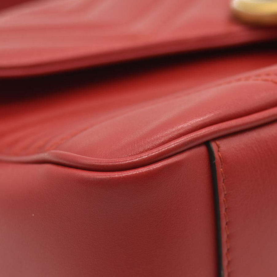 GUCCI Calfskin Matelasse Small GG Marmont Top Handle Shoulder Bag Hibiscus Red
