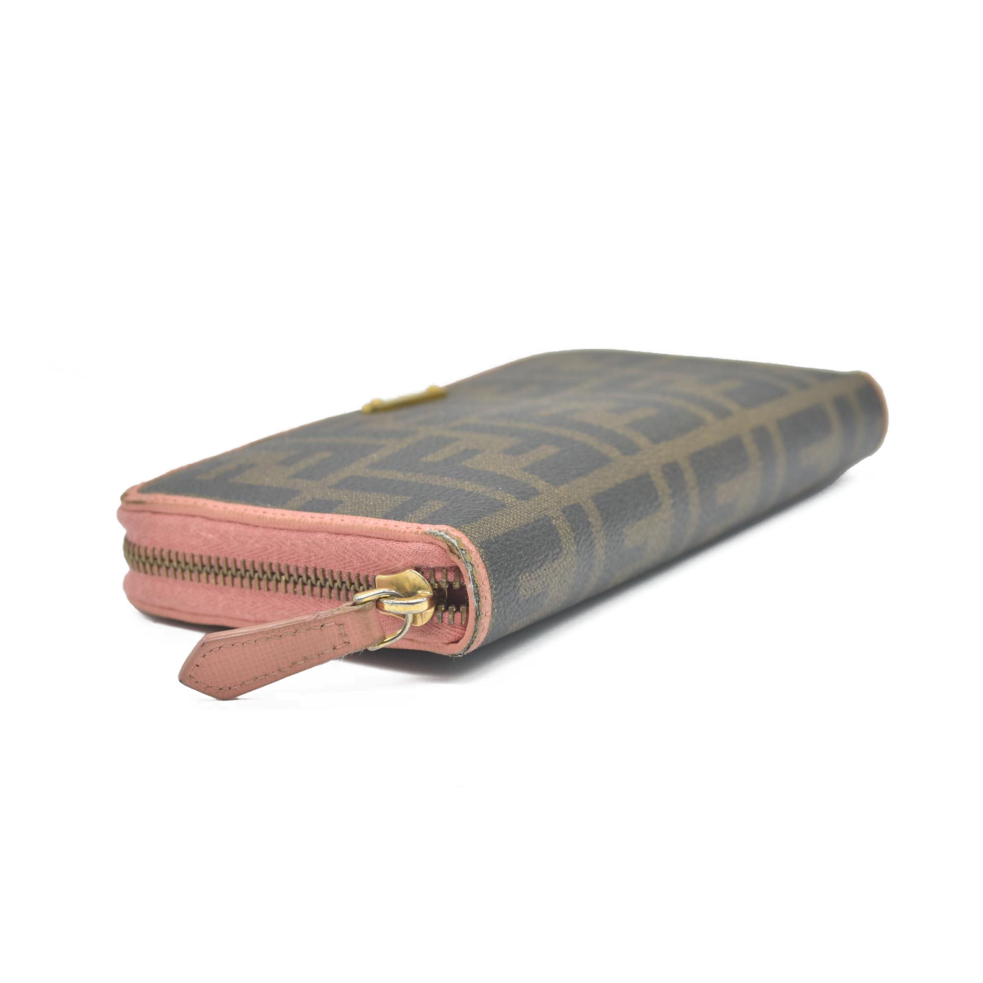 Fendi  Zucca Spalmati Vitello Elite Zip Around Wallet  Ciclamino CONSIGNMENT