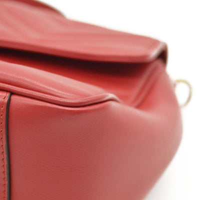 GUCCI Calfskin Matelasse Small GG Marmont Top Handle Shoulder Bag Hibiscus Red