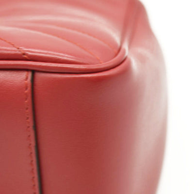 GUCCI Calfskin Matelasse Small GG Marmont Top Handle Shoulder Bag Hibiscus Red