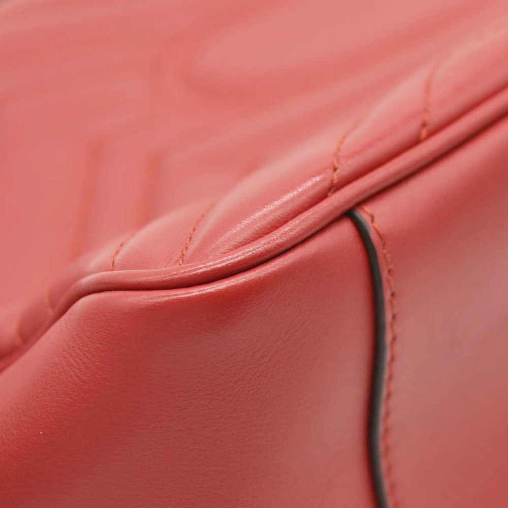 GUCCI Calfskin Matelasse Small GG Marmont Top Handle Shoulder Bag Hibiscus Red