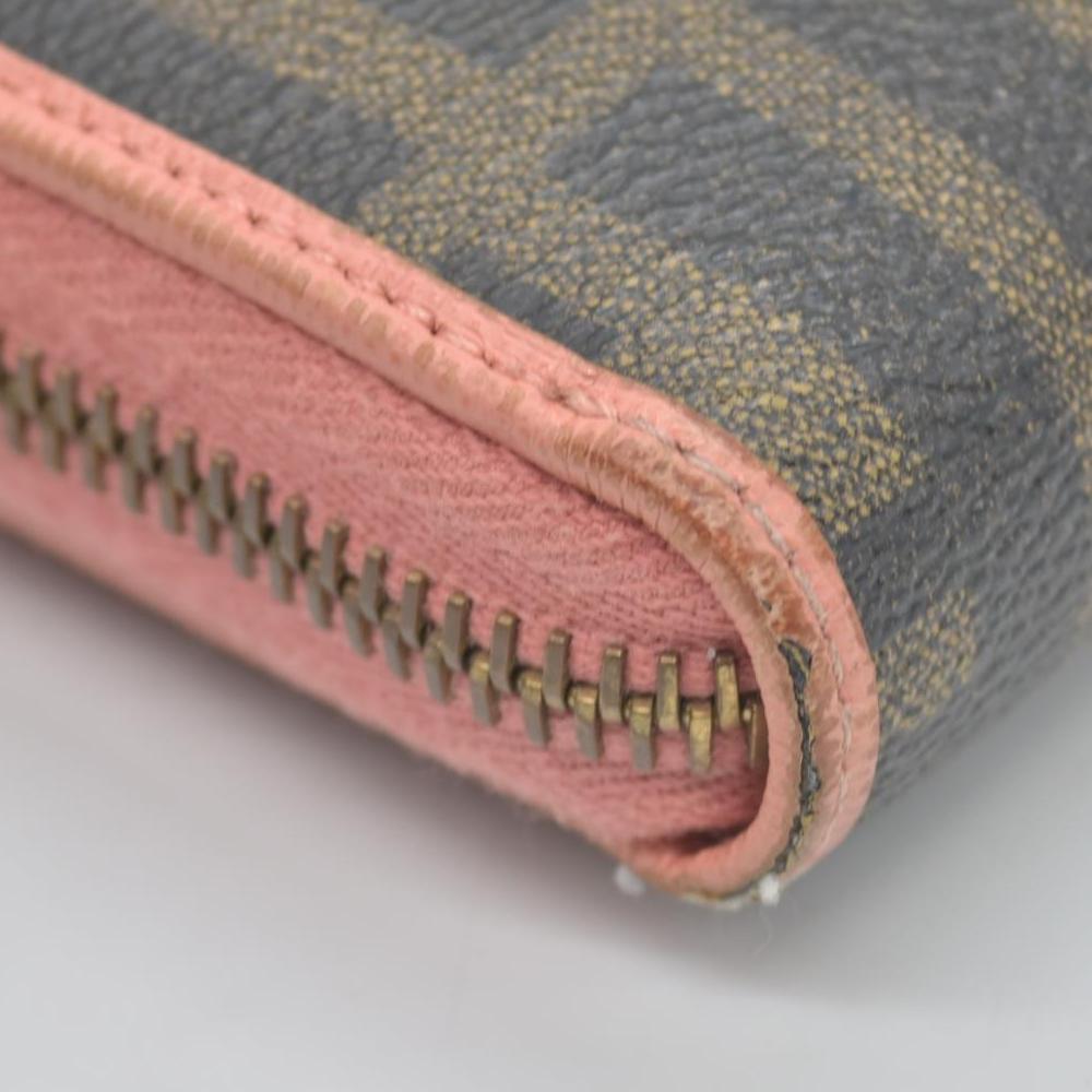 Fendi  Zucca Spalmati Vitello Elite Zip Around Wallet  Ciclamino CONSIGNMENT
