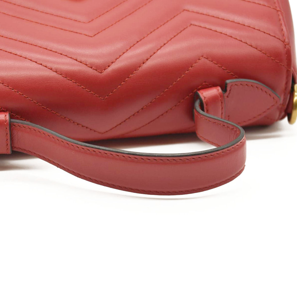 GUCCI Calfskin Matelasse Small GG Marmont Top Handle Shoulder Bag Hibiscus Red