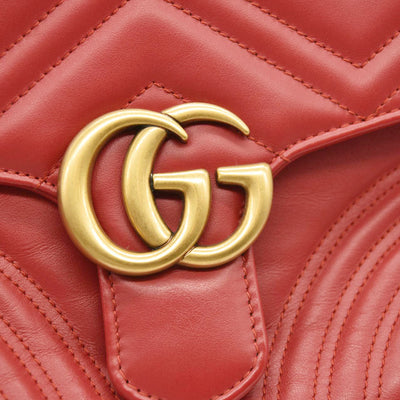 GUCCI Calfskin Matelasse Small GG Marmont Top Handle Shoulder Bag Hibiscus Red