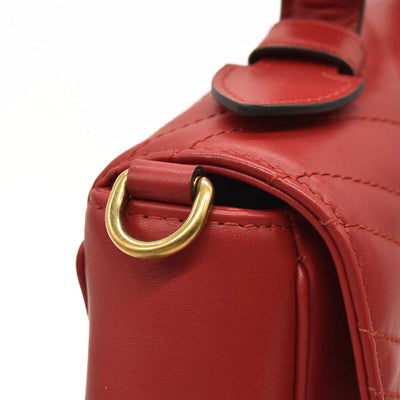 GUCCI Calfskin Matelasse Small GG Marmont Top Handle Shoulder Bag Hibiscus Red
