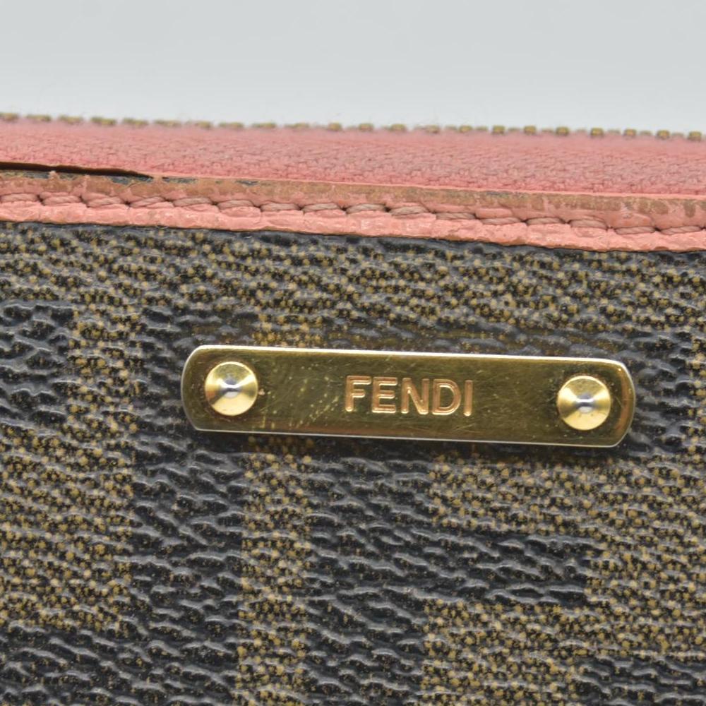 Fendi  Zucca Spalmati Vitello Elite Zip Around Wallet  Ciclamino CONSIGNMENT