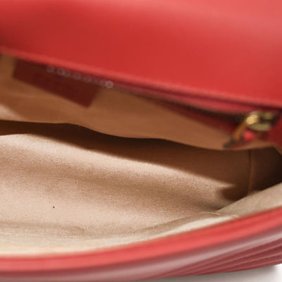 GUCCI Calfskin Matelasse Small GG Marmont Top Handle Shoulder Bag Hibiscus Red