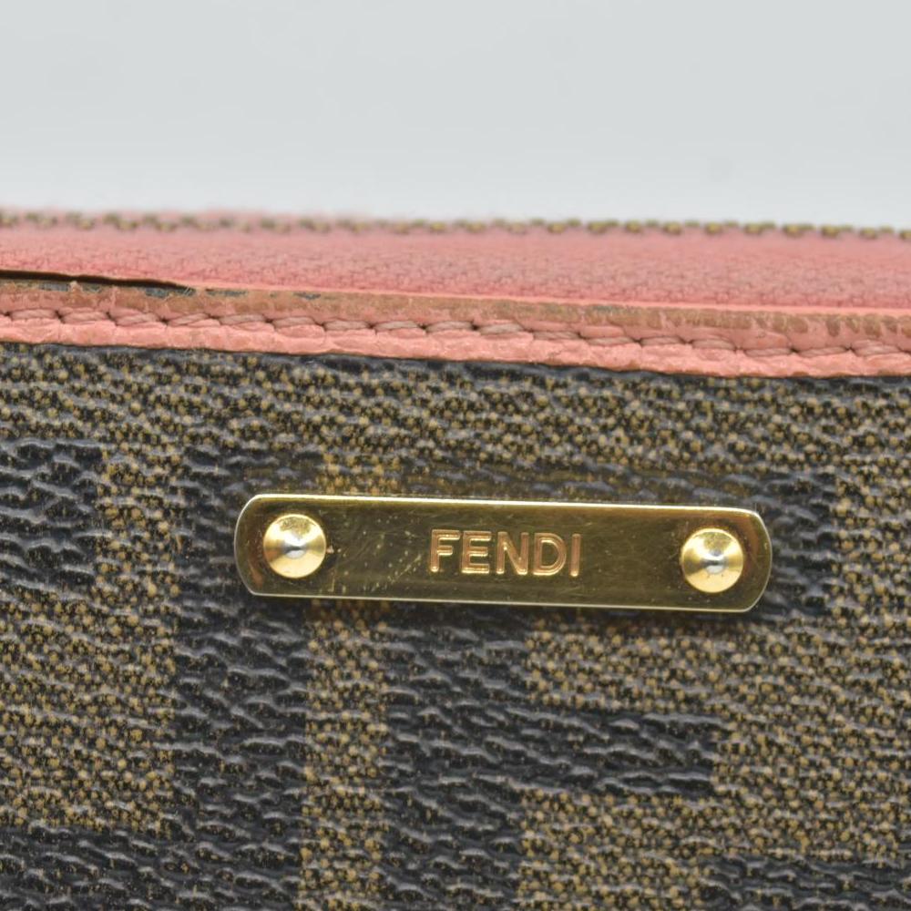 Fendi  Zucca Spalmati Vitello Elite Zip Around Wallet  Ciclamino CONSIGNMENT