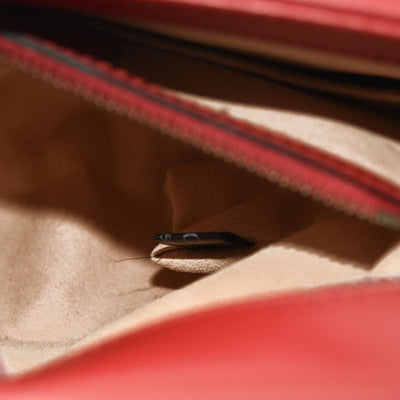 GUCCI Calfskin Matelasse Small GG Marmont Top Handle Shoulder Bag Hibiscus Red