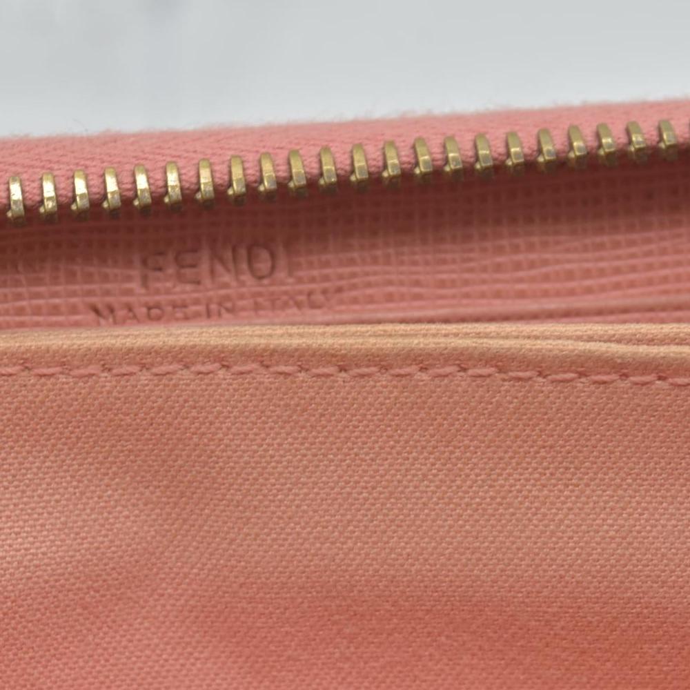 Fendi  Zucca Spalmati Vitello Elite Zip Around Wallet  Ciclamino CONSIGNMENT