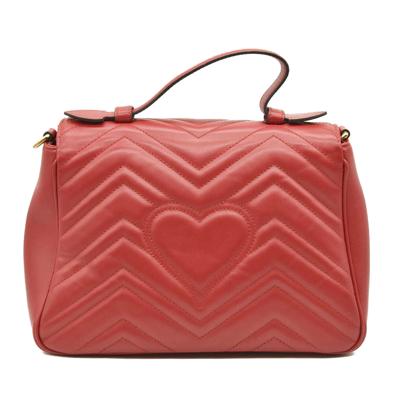 GUCCI Calfskin Matelasse Small GG Marmont Top Handle Shoulder Bag Hibiscus Red