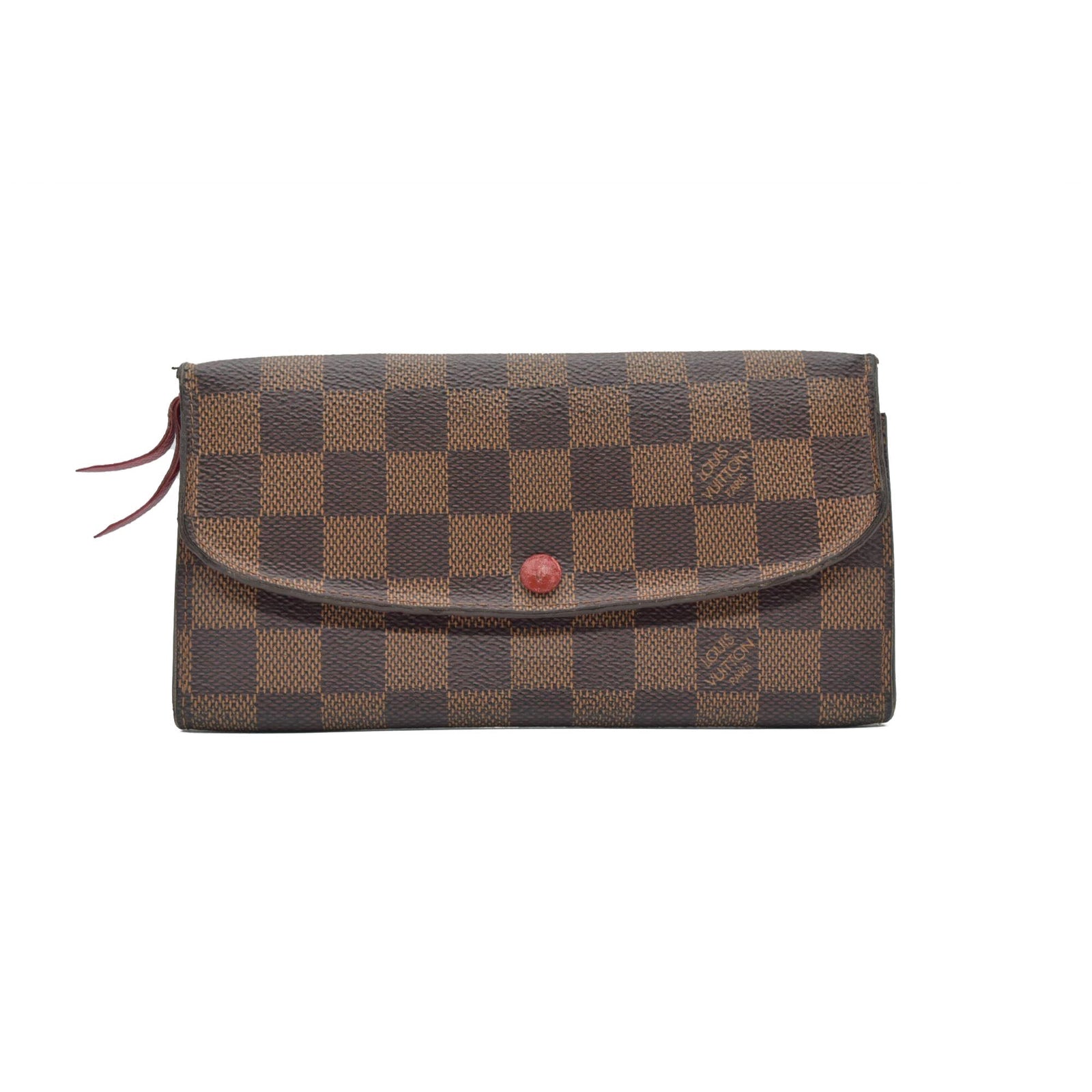 $615 Louis Vuitton Damier Ebene Emilie Wallet Red CONSIGNMENT