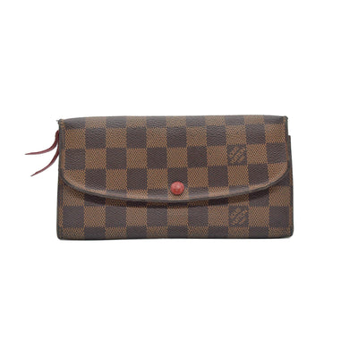 $615 Louis Vuitton Damier Ebene Emilie Wallet Red CONSIGNMENT