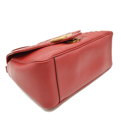 GUCCI Calfskin Matelasse Small GG Marmont Top Handle Shoulder Bag Hibiscus Red