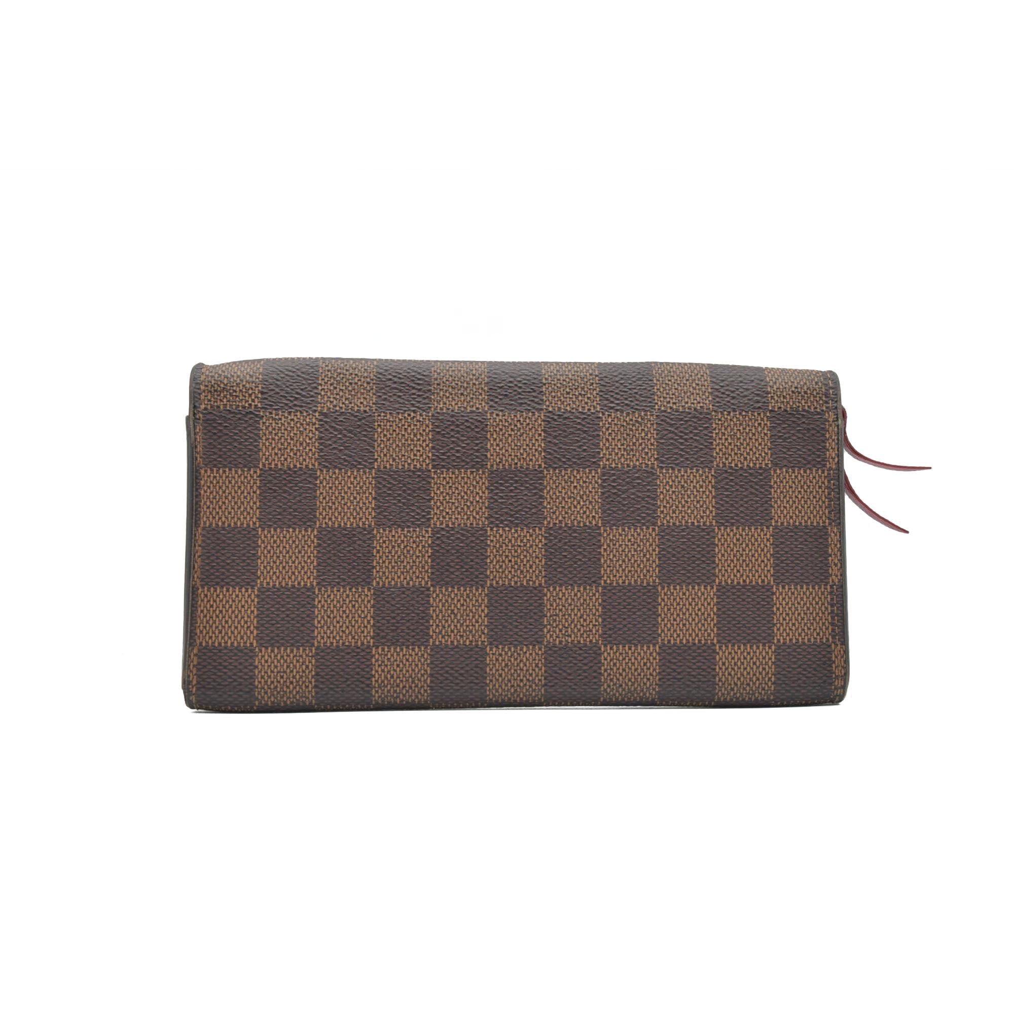 $615 Louis Vuitton Damier Ebene Emilie Wallet Red CONSIGNMENT
