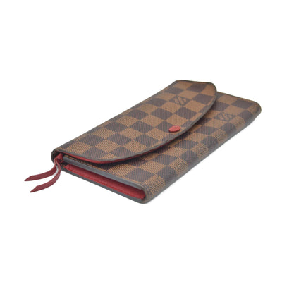$615 Louis Vuitton Damier Ebene Emilie Wallet Red CONSIGNMENT