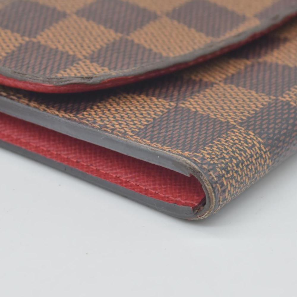 $615 Louis Vuitton Damier Ebene Emilie Wallet Red CONSIGNMENT