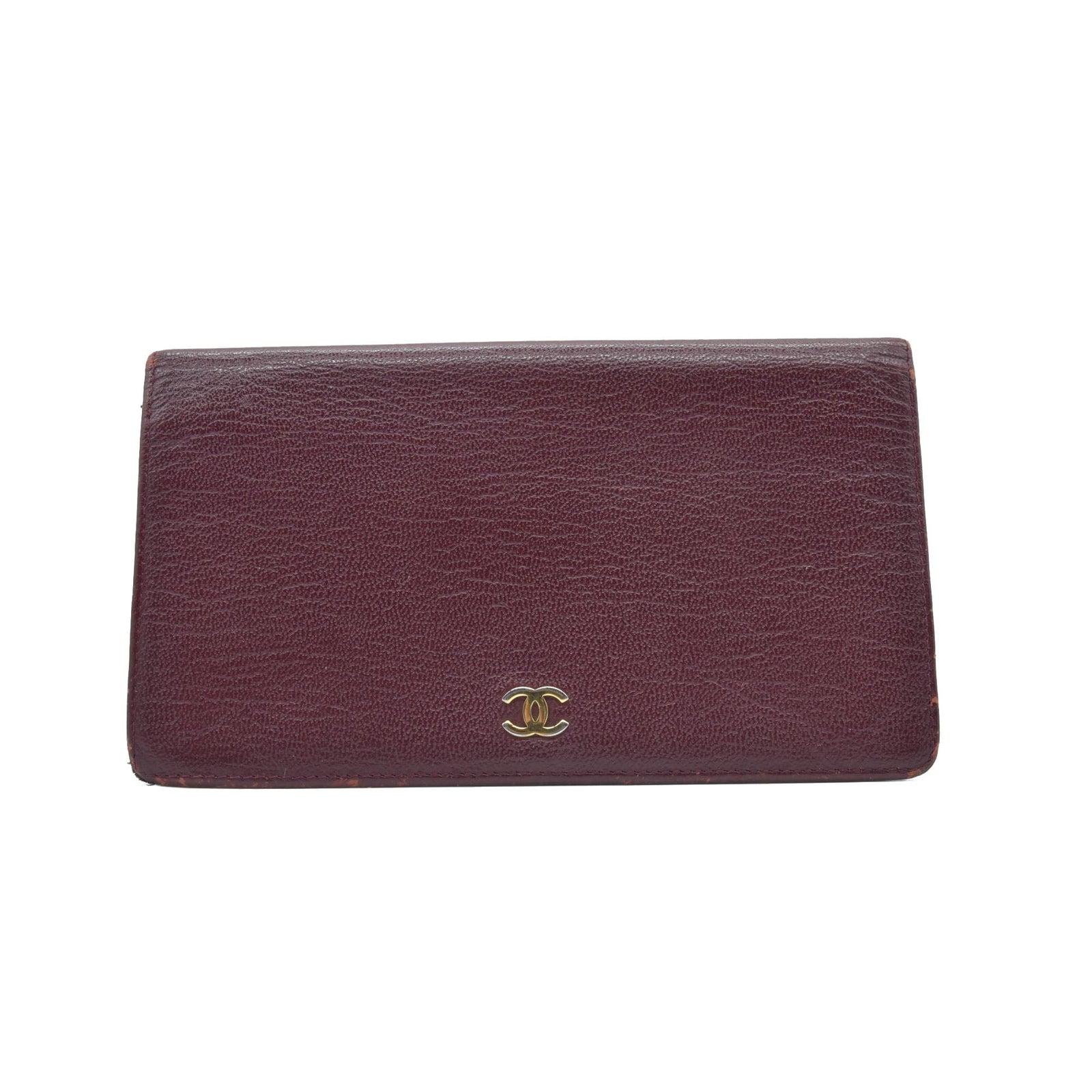 $925 Chanel  Interlocking CC Logo Wallet Burgundy CONSIGNMENT