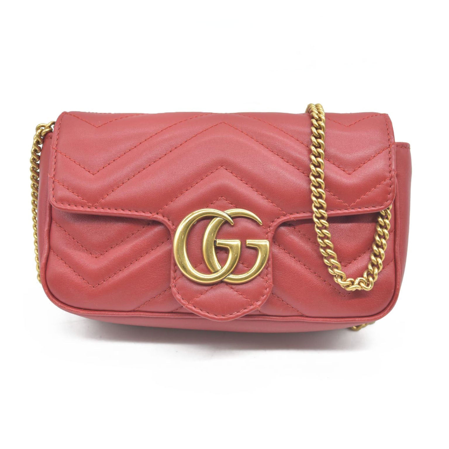 $1550 Gucci Leather Marmont Super Mini Red