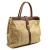 CHANEL Top Handle Turn Lock Coated Canvas Tote in Beige