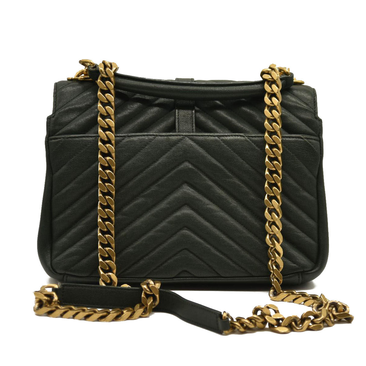 SAINT LAURENT  Sheepskin Matelasse Chevron Monogram Medium College Bag Dark Green