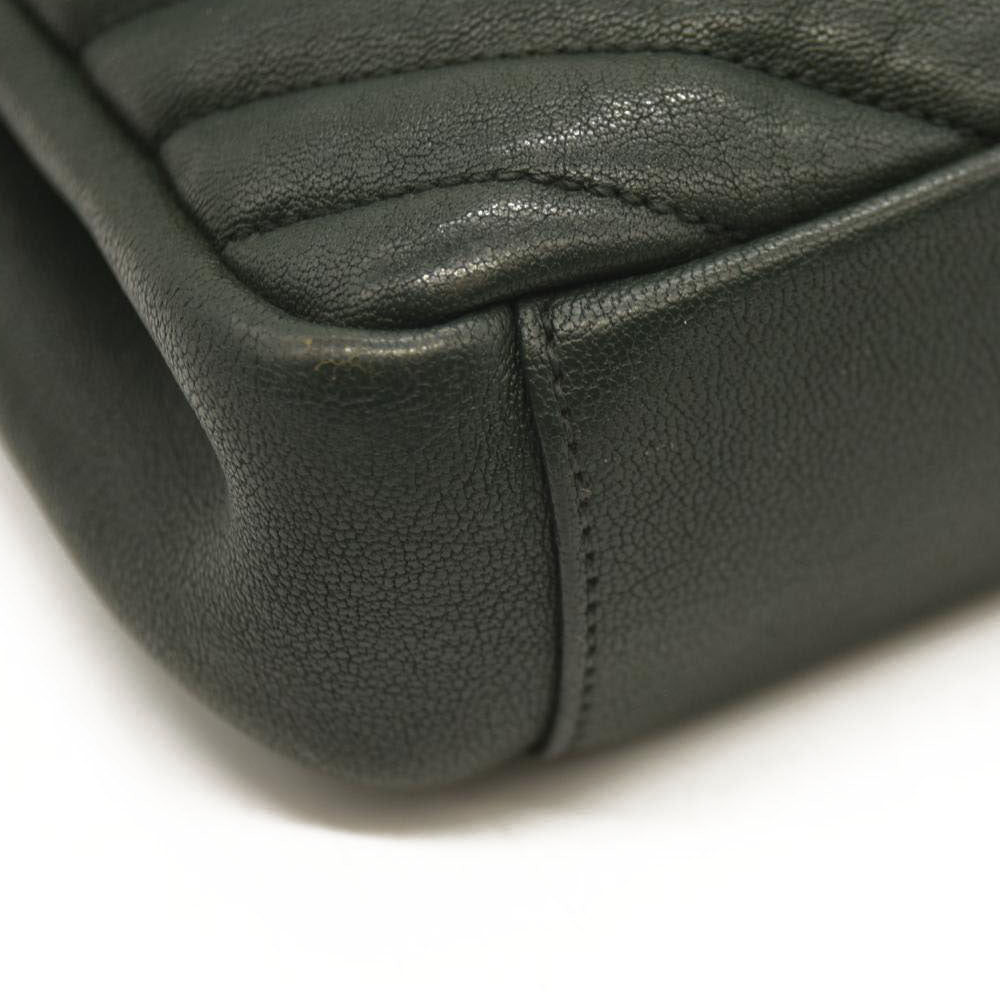 SAINT LAURENT  Sheepskin Matelasse Chevron Monogram Medium College Bag Dark Green