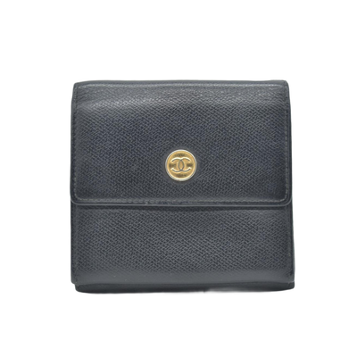 $609 Chanel Black Calfskin Leather Mini Coco Button Trifold Compact Wallet CONSIGNMENT