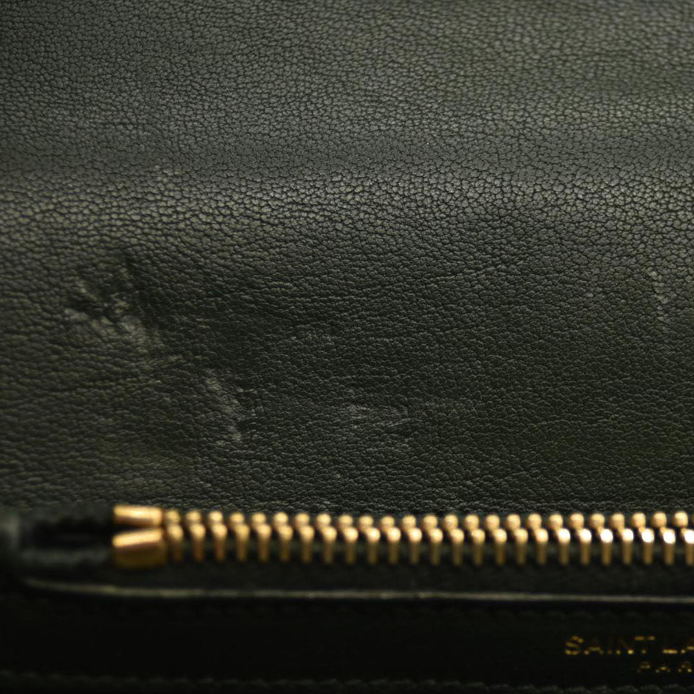 SAINT LAURENT  Sheepskin Matelasse Chevron Monogram Medium College Bag Dark Green