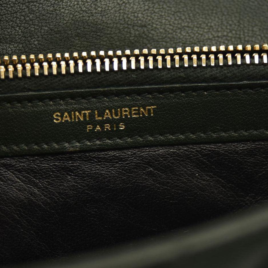 SAINT LAURENT  Sheepskin Matelasse Chevron Monogram Medium College Bag Dark Green